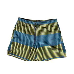 Cascade‎ Sport Mens Size Med Swimsuit Boardshorts Blue and Yellow Striped
